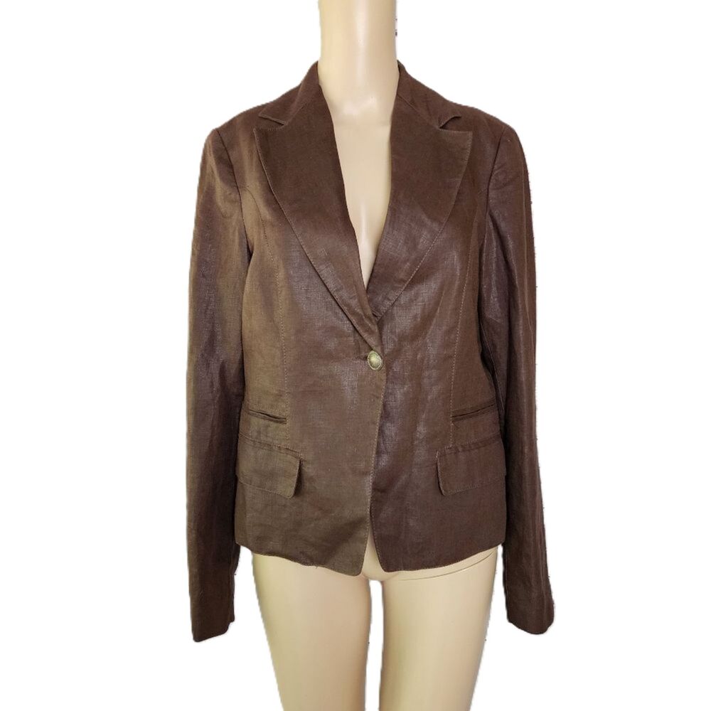 Abital Milano Italy Brown Coated Linen Blazer Jacket -  IT 46 / US Medium NWT